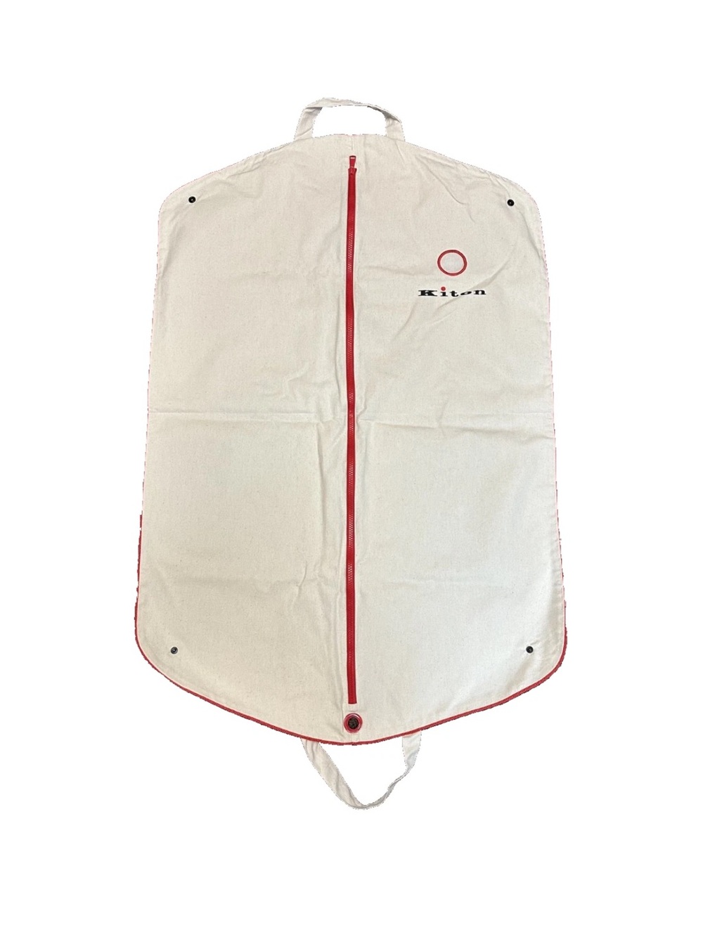 Kiton Luxury Garment Bag Natural Red Trim Zipper Handles Snap Closure
